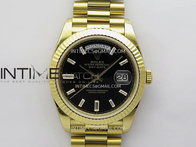 Day Date 228238 40mm Gain Weight QF 1:1 Best Edition Black Dial T Diamond Marker On YG President Bracelet SH3255