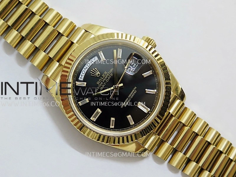 Day Date 228238 40mm Gain Weight QF 1:1 Best Edition Black Dial T Diamond Marker On YG President Bracelet SH3255