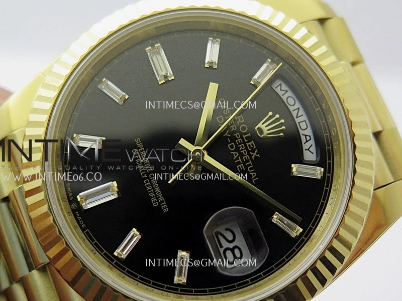 Day Date 228238 40mm Gain Weight QF 1:1 Best Edition Black Dial T Diamond Marker On YG President Bracelet SH3255