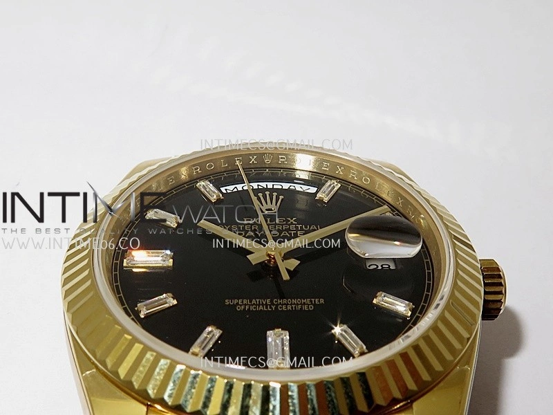 Day Date 228238 40mm Gain Weight QF 1:1 Best Edition Black Dial T Diamond Marker On YG President Bracelet SH3255