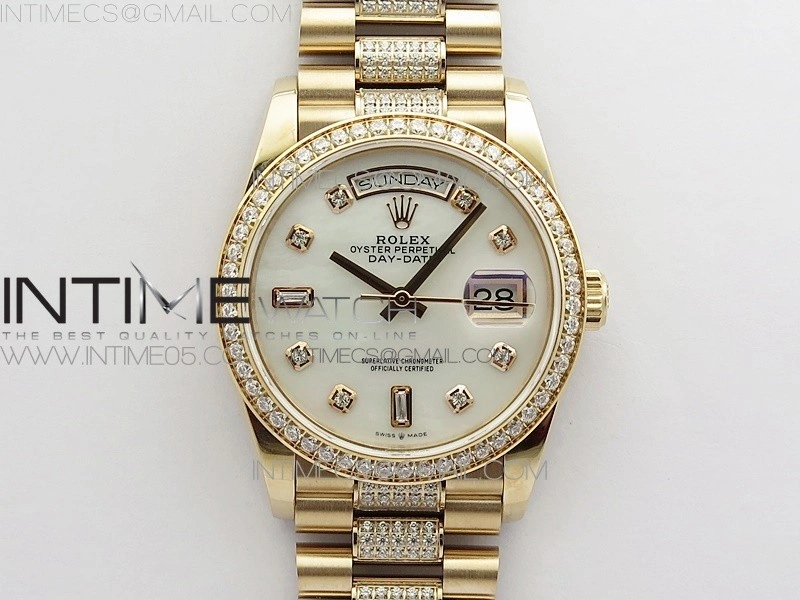 Day-Date 36 128235 RG Crystal BP Best Edition White MOP Crystal Marker Dial on RG President Bracelet A2836