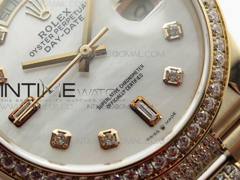 Day-Date 36 128235 RG Crystal BP Best Edition White MOP Crystal Marker Dial on RG President Bracelet A2836