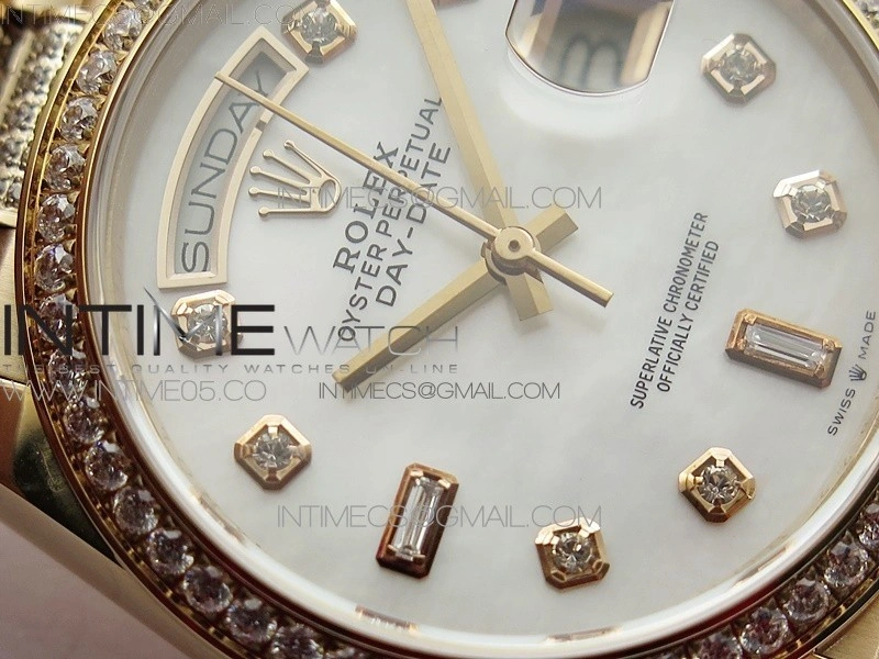 Day-Date 36 128235 RG Crystal BP Best Edition White MOP Crystal Marker Dial on RG President Bracelet A2836