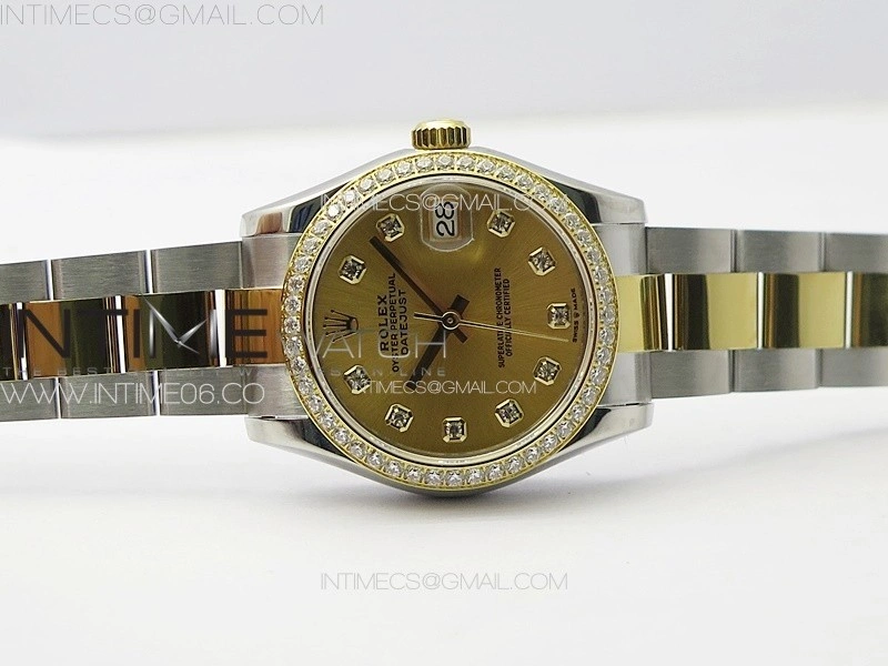 DateJust 31mm 72610 SS YG Crystals Bezel APSF Best Edition Gold Dial Crystals Markers on Oyster Bracelet A2824