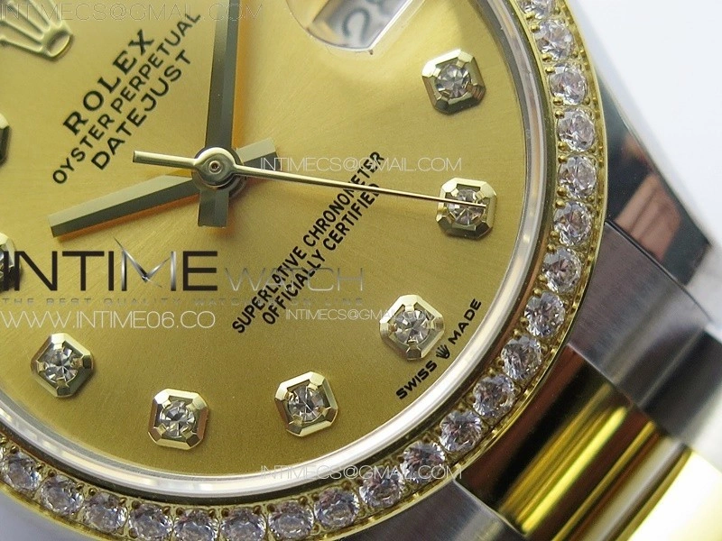 DateJust 31mm 72610 SS YG Crystals Bezel APSF Best Edition Gold Dial Crystals Markers on Oyster Bracelet A2824