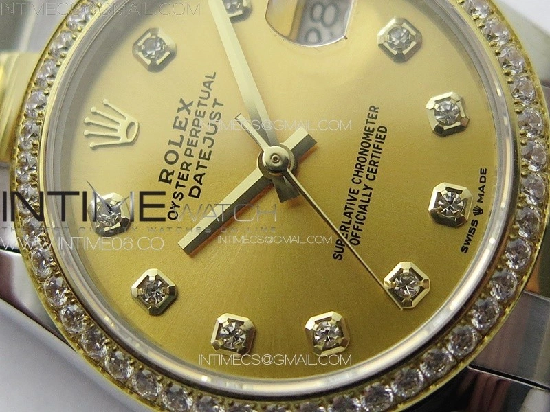 DateJust 31mm 72610 SS YG Crystals Bezel APSF Best Edition Gold Dial Crystals Markers on Oyster Bracelet A2824