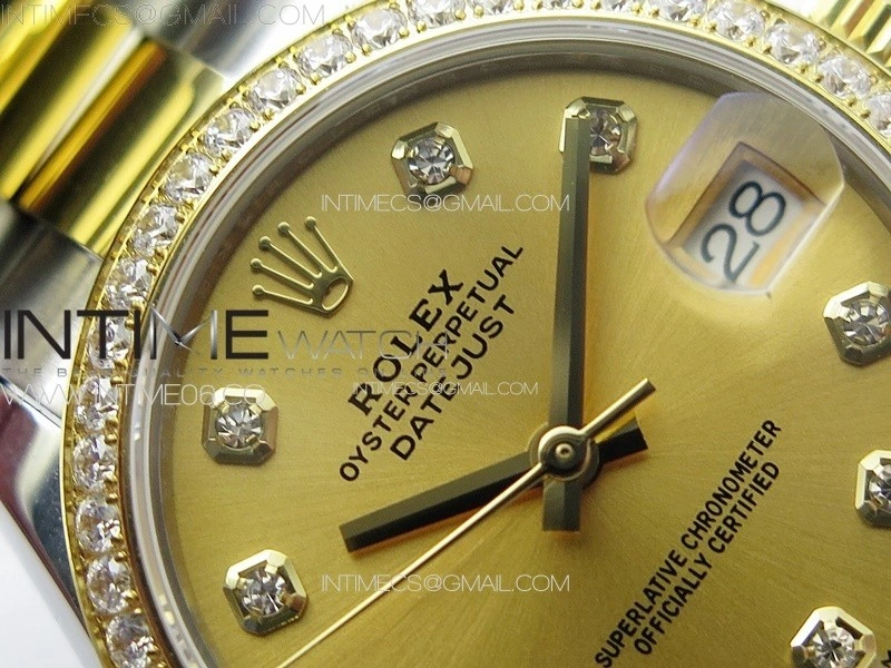DateJust 31mm 72610 SS YG Crystals Bezel APSF Best Edition Gold Dial Crystals Markers on Oyster Bracelet A2824