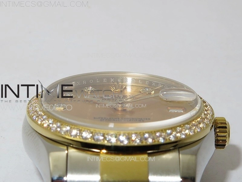 DateJust 31mm 72610 SS YG Crystals Bezel APSF Best Edition Gold Dial Crystals Markers on Oyster Bracelet A2824