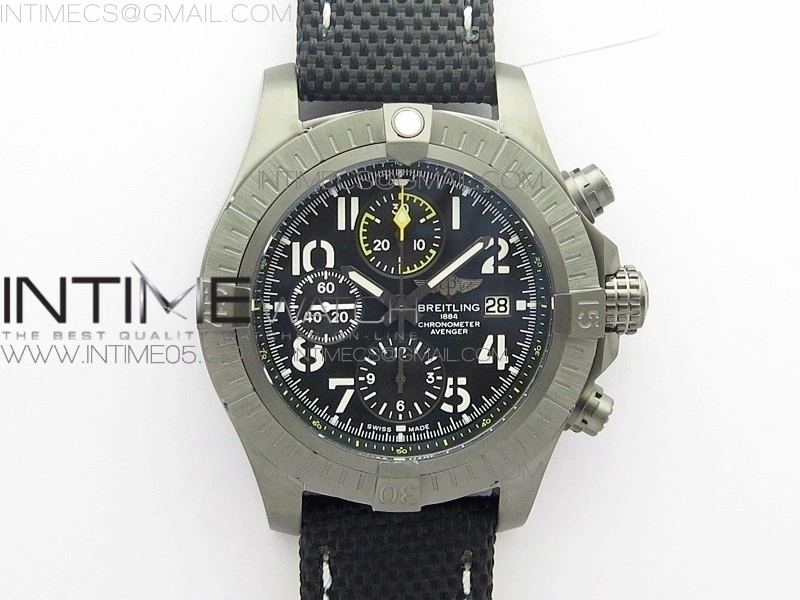 Avenger Bandit V13317 Titanium DLC B50 Best Edition Black Dial Numbers Makers on Black Nylon strap A7750