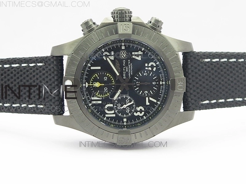 Avenger Bandit V13317 Titanium DLC B50 Best Edition Black Dial Numbers Makers on Black Nylon strap A7750
