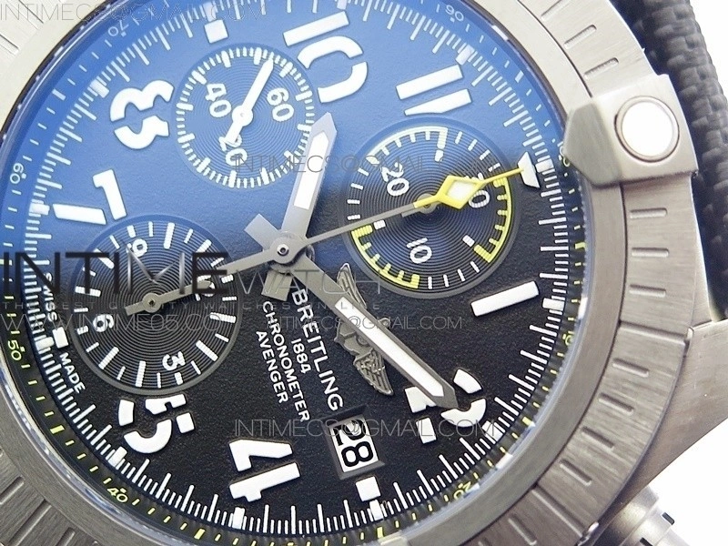Avenger Bandit V13317 Titanium DLC B50 Best Edition Black Dial Numbers Makers on Black Nylon strap A7750