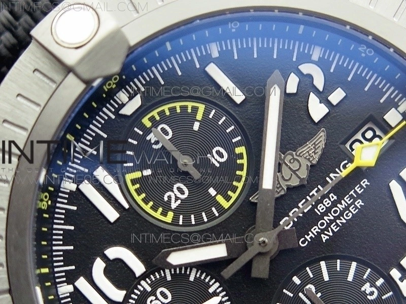 Avenger Bandit V13317 Titanium DLC B50 Best Edition Black Dial Numbers Makers on Black Nylon strap A7750