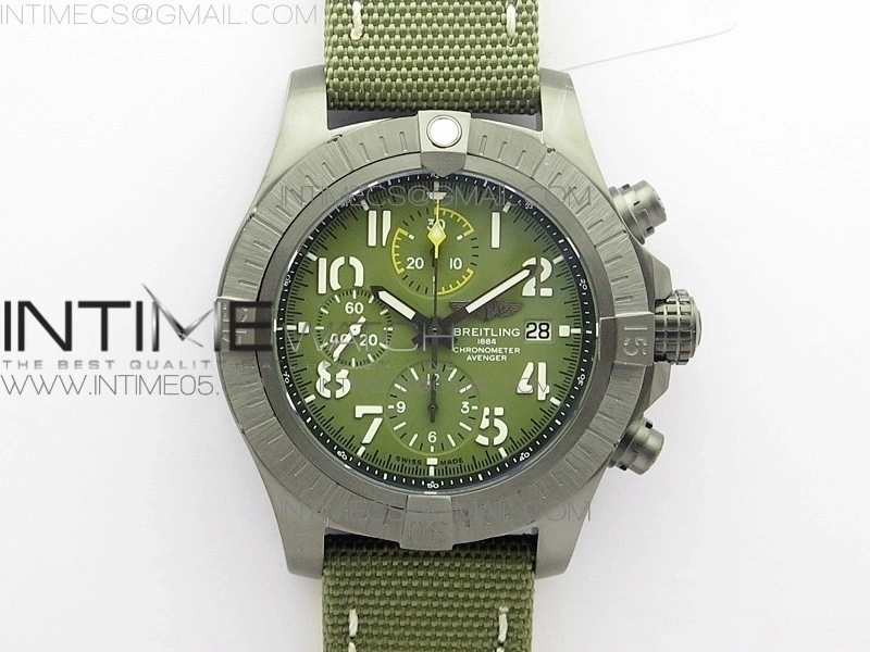 Avenger Bandit V13317 Titanium DLC B50 Best Edition Green Dial Numbers Makers on Green Nylon strap A7750
