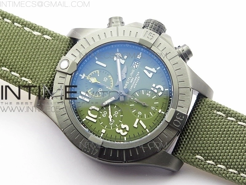 Avenger Bandit V13317 Titanium DLC B50 Best Edition Green Dial Numbers Makers on Green Nylon strap A7750