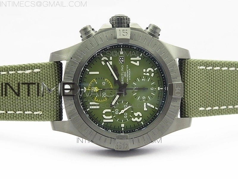 Avenger Bandit V13317 Titanium DLC B50 Best Edition Green Dial Numbers Makers on Green Nylon strap A7750