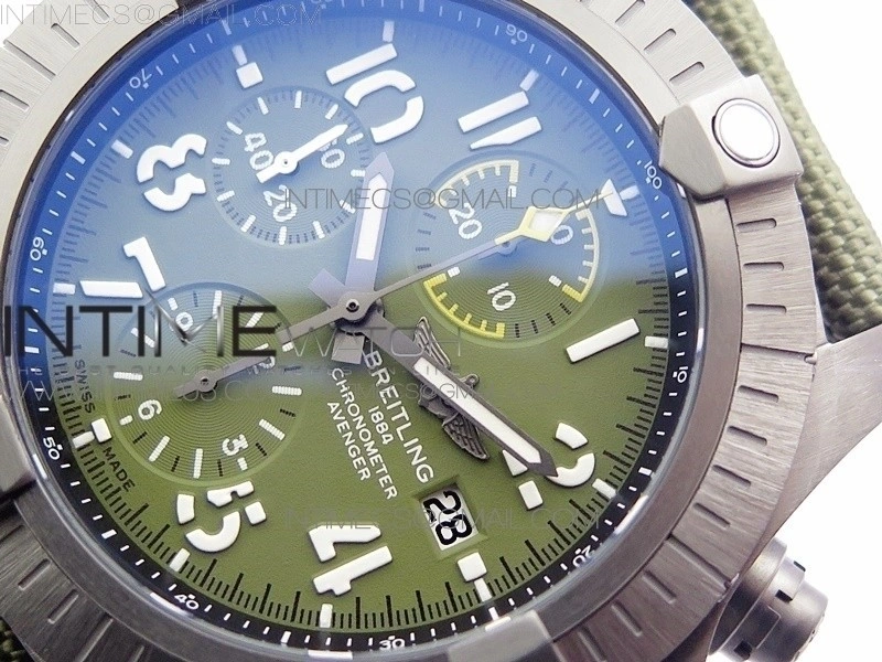 Avenger Bandit V13317 Titanium DLC B50 Best Edition Green Dial Numbers Makers on Green Nylon strap A7750