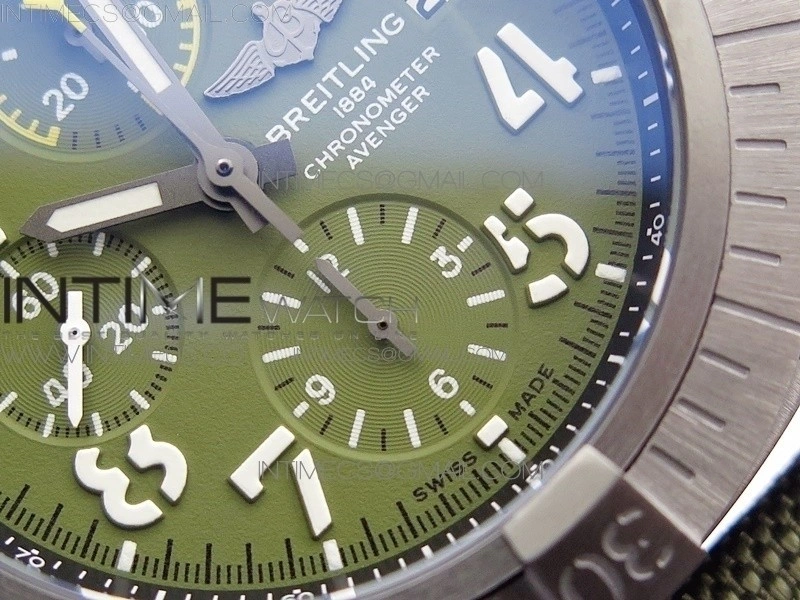 Avenger Bandit V13317 Titanium DLC B50 Best Edition Green Dial Numbers Makers on Green Nylon strap A7750