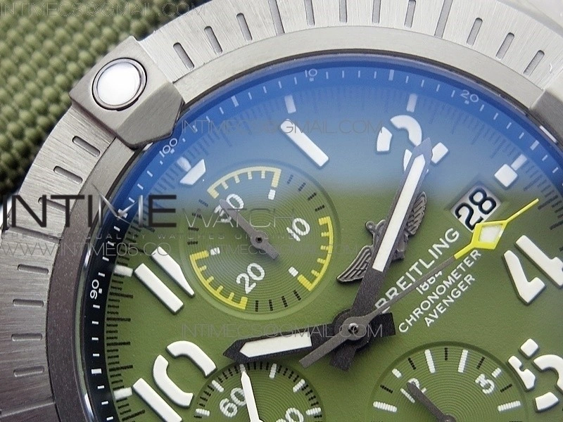 Avenger Bandit V13317 Titanium DLC B50 Best Edition Green Dial Numbers Makers on Green Nylon strap A7750
