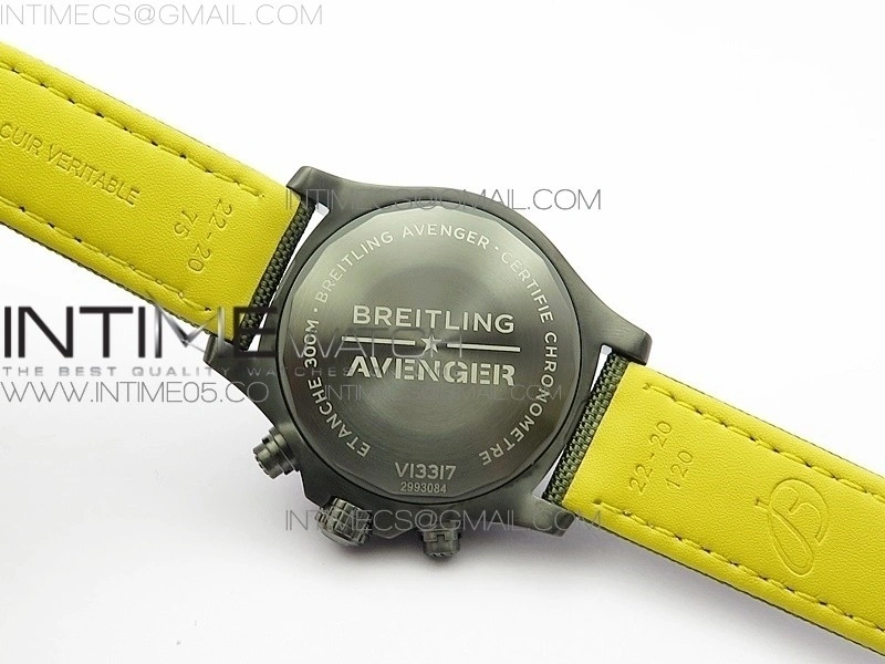 Avenger Bandit V13317 Titanium DLC B50 Best Edition Green Dial Numbers Makers on Green Nylon strap A7750