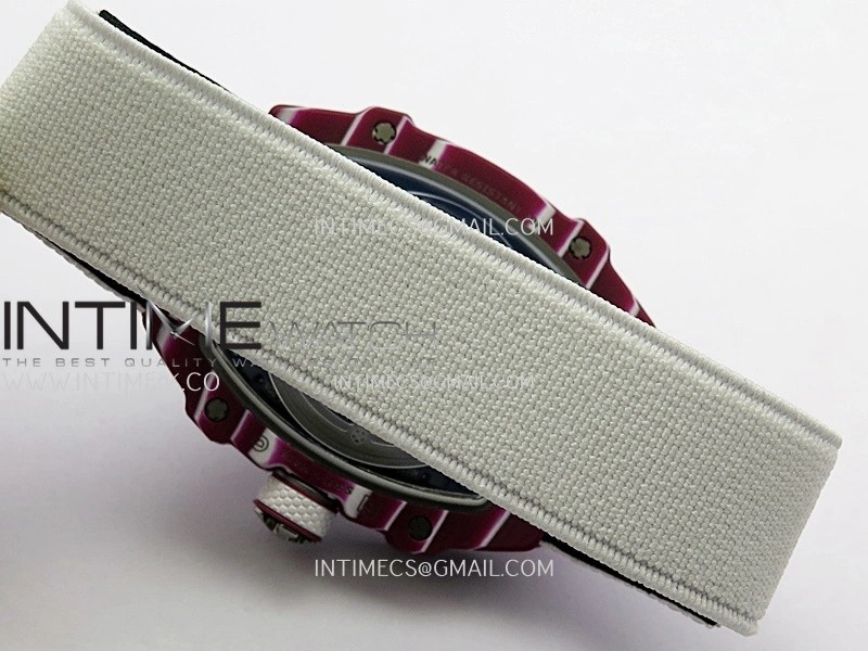 RM67-02 Mutaz Red NTPT Umi Office 1:1 Red Skeleton Dial On White Nylon Strap CRMA7 Clone V2