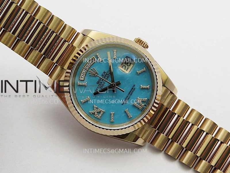 Daydate 128235 36mm RG QHF Best Edition Turquoise Dial On RG President Bracelet A2834