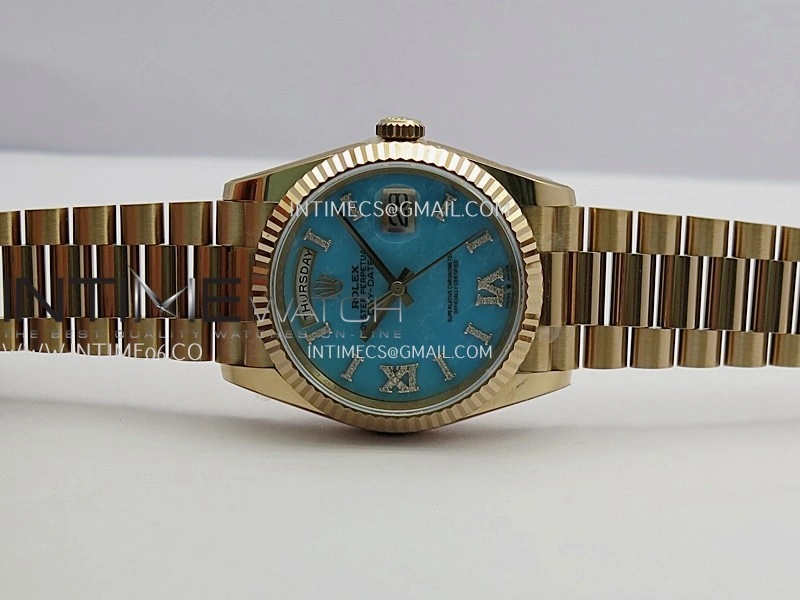 Daydate 128235 36mm RG QHF Best Edition Turquoise Dial On RG President Bracelet A2834