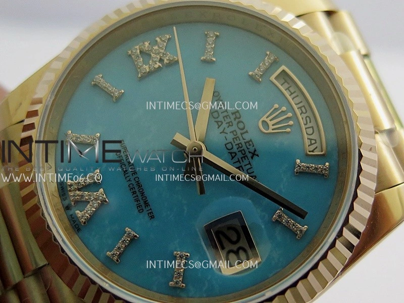Daydate 128235 36mm RG QHF Best Edition Turquoise Dial On RG President Bracelet A2834