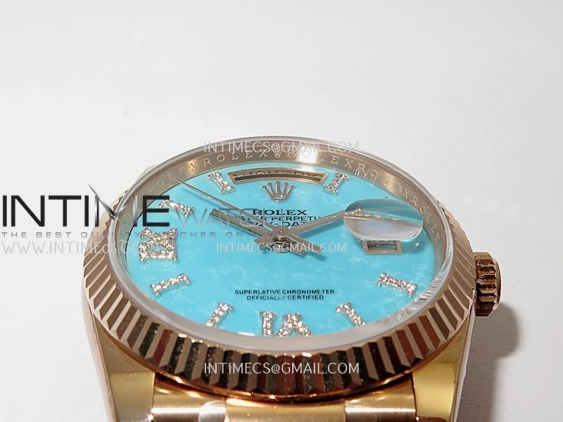 Daydate 128235 36mm RG QHF Best Edition Turquoise Dial On RG President Bracelet A2834