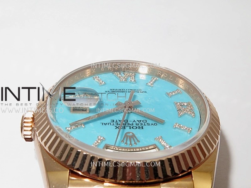 Daydate 128235 36mm RG QHF Best Edition Turquoise Dial On RG President Bracelet A2834