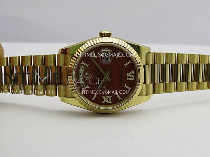 Daydate 128238 36mm YG QHF Best Edition Carnelian Dial on YG President Bracelet A2834