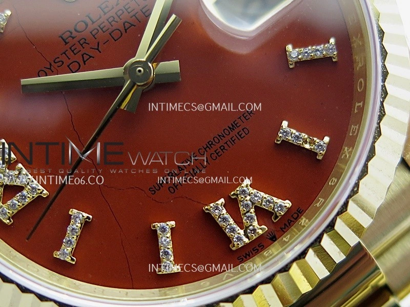 Daydate 128238 36mm YG QHF Best Edition Carnelian Dial on YG President Bracelet A2834