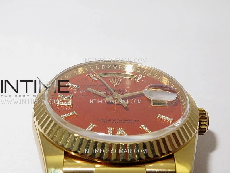 Daydate 128238 36mm YG QHF Best Edition Carnelian Dial on YG President Bracelet A2834