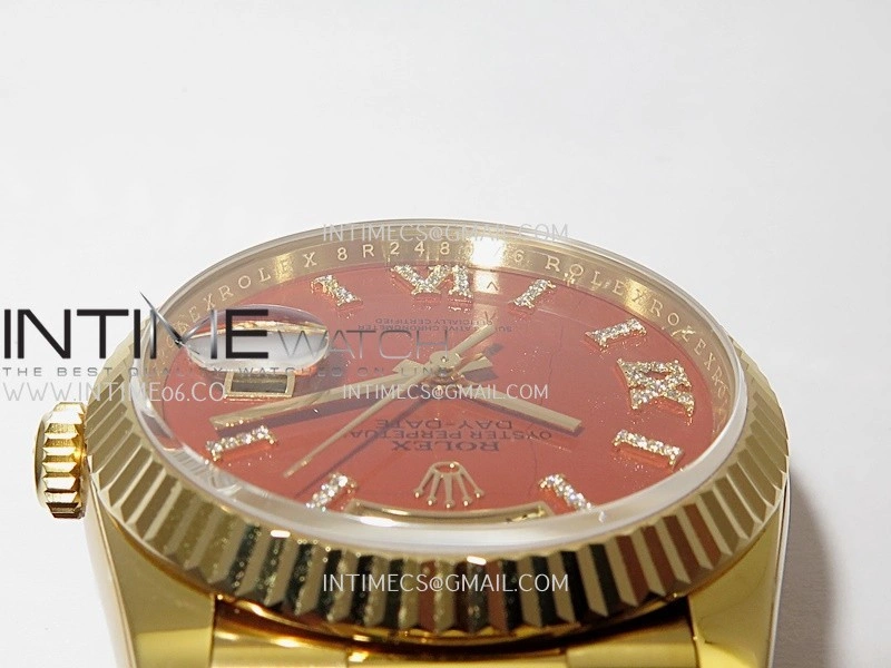 Daydate 128238 36mm YG QHF Best Edition Carnelian Dial on YG President Bracelet A2834