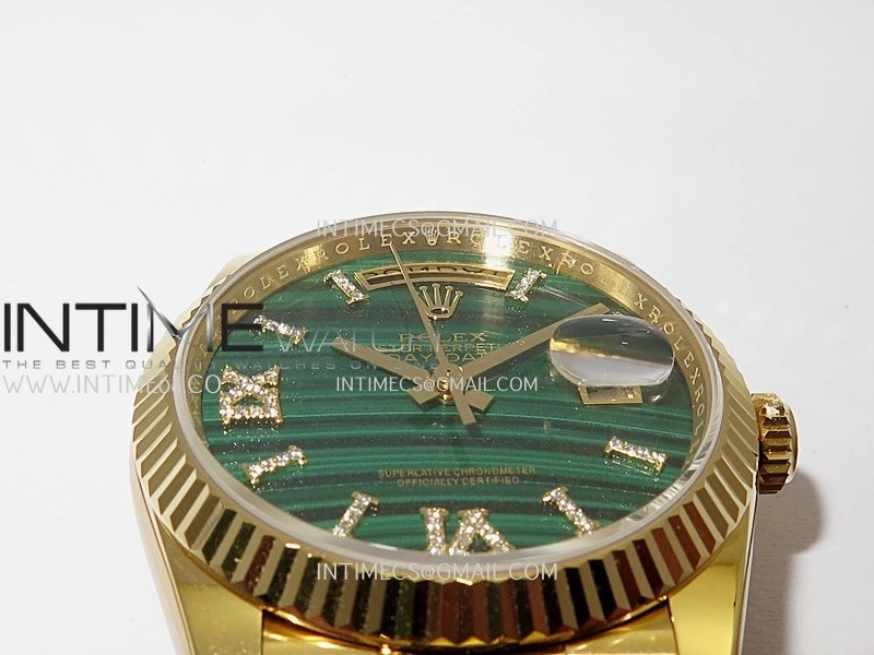 Daydate 128238 36mm YG QHF Best Edition Malachite Dial on YG President Bracelet A2834