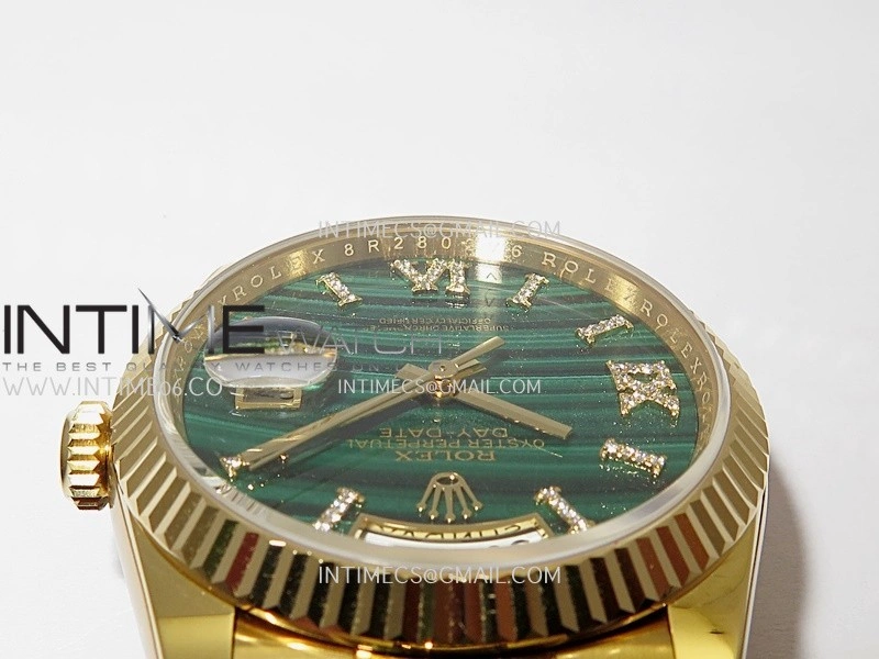 Daydate 128238 36mm YG QHF Best Edition Malachite Dial on YG President Bracelet A2834