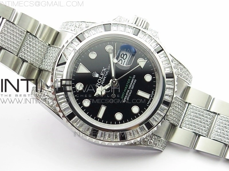 GMT Master II 126710 White Black T CrystalVRF Best Edition Black Dial On SS Paved CrystalBracelet 3186 CHS