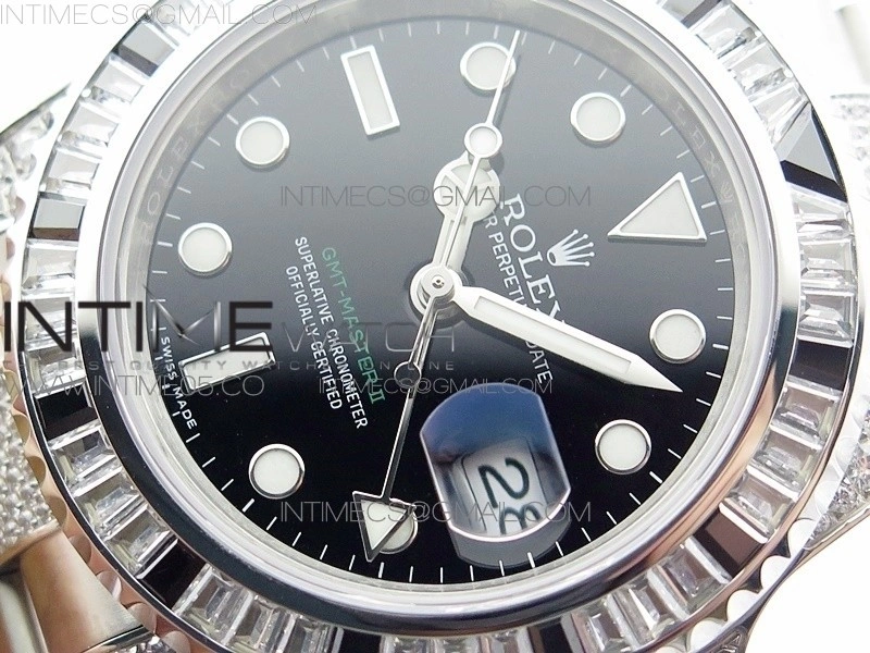GMT Master II 126710 White Black T CrystalVRF Best Edition Black Dial On SS Paved CrystalBracelet 3186 CHS