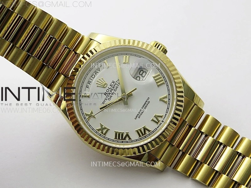 Day Date 36mm Gain Weight YG tungsten APSF 1:1 Best Edition White Dial Roman Markers on SS President Bracelet A3255
