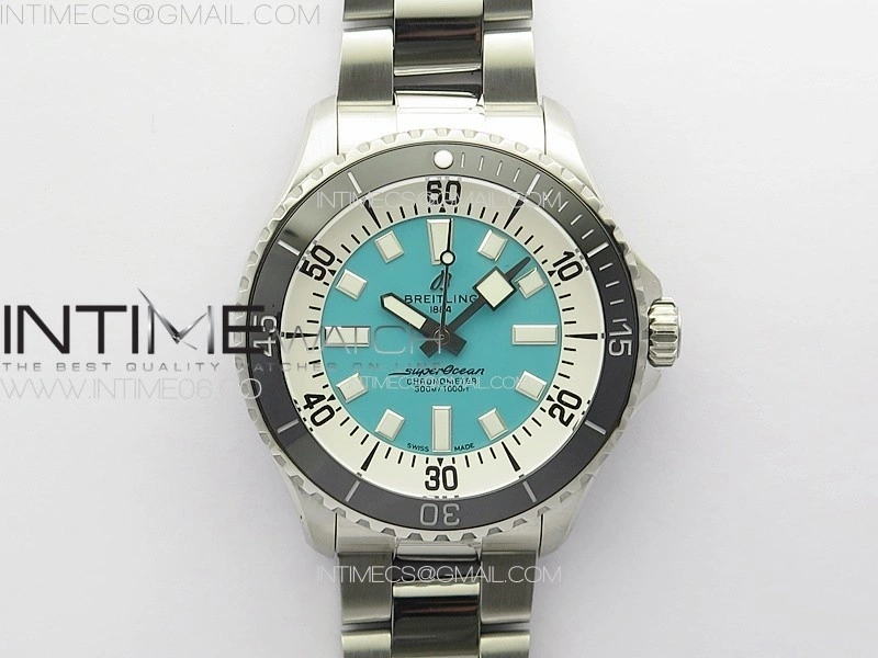 SuperOcean Automatic 44 Black Ceramic Bezel TF 1:1 Best Edition Ice Blue Dial on SS Bracelet A2824