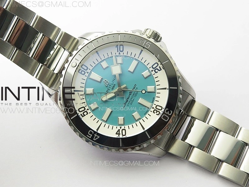 SuperOcean Automatic 44 Black Ceramic Bezel TF 1:1 Best Edition Ice Blue Dial on SS Bracelet A2824