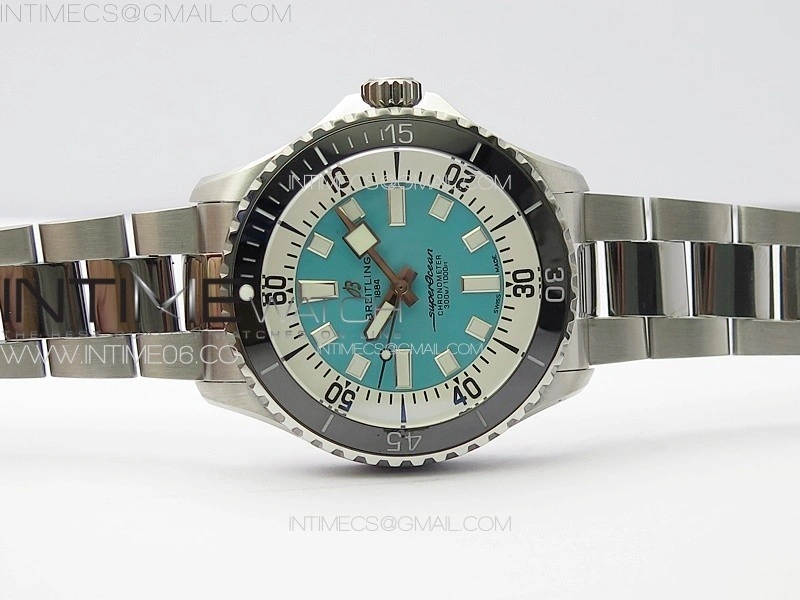 SuperOcean Automatic 44 Black Ceramic Bezel TF 1:1 Best Edition Ice Blue Dial on SS Bracelet A2824