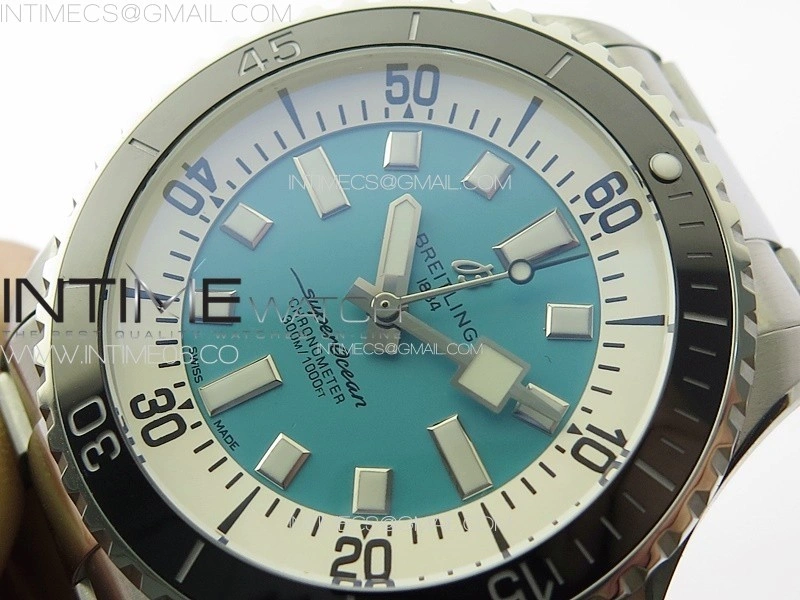 SuperOcean Automatic 44 Black Ceramic Bezel TF 1:1 Best Edition Ice Blue Dial on SS Bracelet A2824