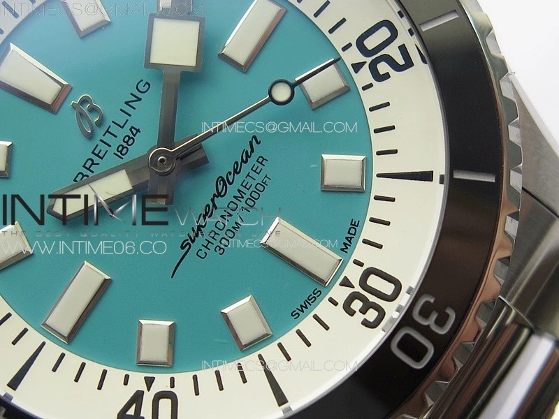 SuperOcean Automatic 44 Black Ceramic Bezel TF 1:1 Best Edition Ice Blue Dial on SS Bracelet A2824