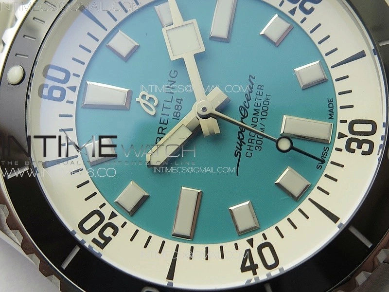 SuperOcean Automatic 44 Black Ceramic Bezel TF 1:1 Best Edition Ice Blue Dial on SS Bracelet A2824