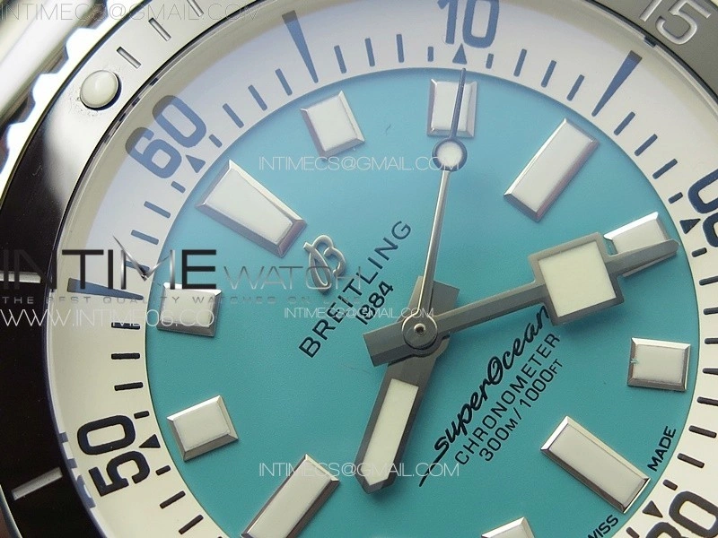 SuperOcean Automatic 44 Black Ceramic Bezel TF 1:1 Best Edition Ice Blue Dial on SS Bracelet A2824