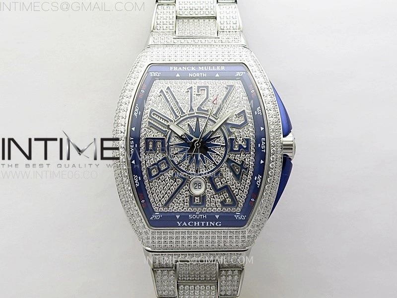 Vanguard V45 Full Diamonds ABF Best Edition Full Paved Diamonds Dial Blue Markers On Full Paved Diamonds Bracelet A2824