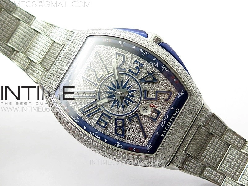 Vanguard V45 Full Diamonds ABF Best Edition Full Paved Diamonds Dial Blue Markers On Full Paved Diamonds Bracelet A2824