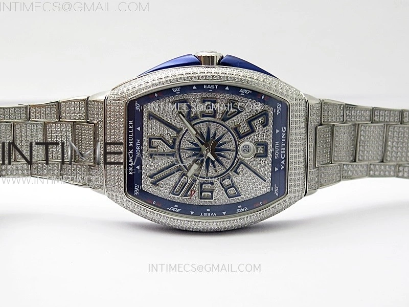Vanguard V45 Full Diamonds ABF Best Edition Full Paved Diamonds Dial Blue Markers On Full Paved Diamonds Bracelet A2824