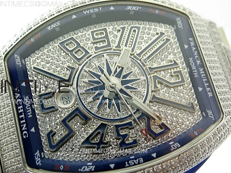Vanguard V45 Full Diamonds ABF Best Edition Full Paved Diamonds Dial Blue Markers On Full Paved Diamonds Bracelet A2824