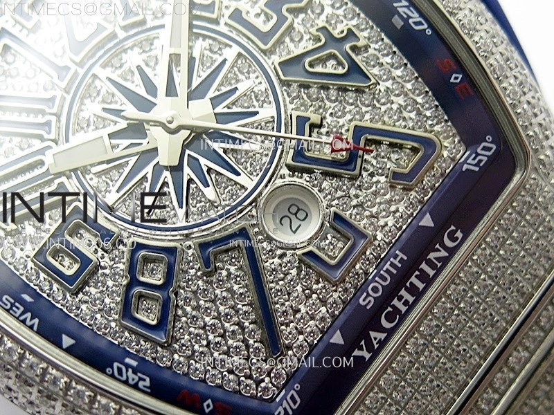 Vanguard V45 Full Diamonds ABF Best Edition Full Paved Diamonds Dial Blue Markers On Full Paved Diamonds Bracelet A2824